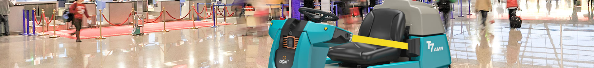 Tennant T7AMR Robotic Floor Scrubber cleaning airport